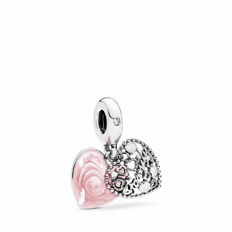 Pandora Love Makes A Family Dangle Charm Ireland - Sterling Silver/Enamel/Pink/Cubic Zirconia - 4756